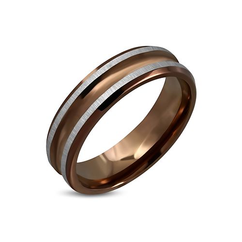 Chocolate Brown Ion-plated Steel Ring with Grooves - NRM088 - Click Image to Close